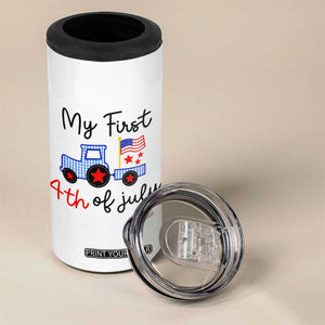 My First 4th of July Patriotic Tractor Cute 4 in 1 Can Cooler Tumbler American Flag Infant Independence Holiday Milestone