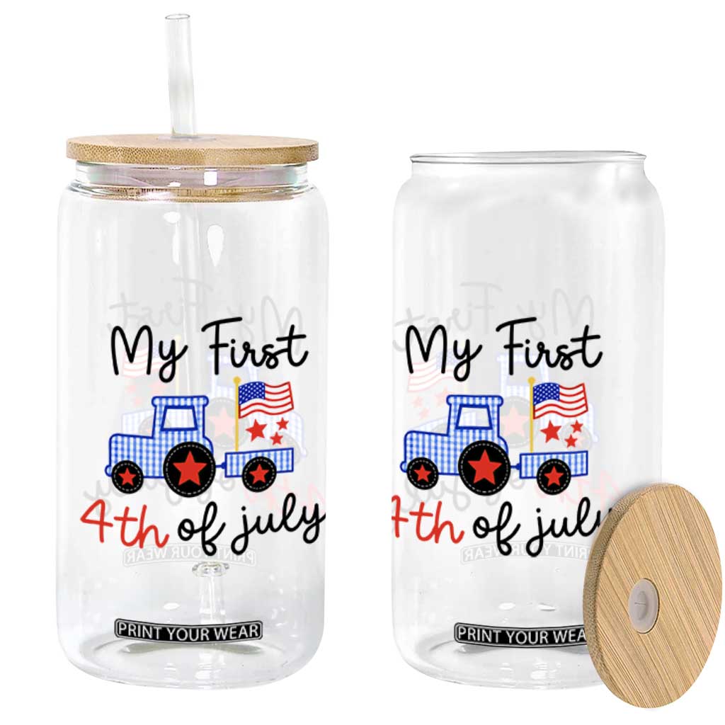 My First 4th of July Patriotic Tractor Cute Glass Can American Flag Infant Independence Holiday Milestone