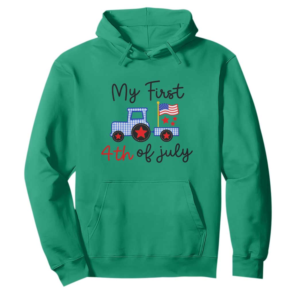 My First 4th of July Patriotic Tractor Cute Hoodie American Flag Infant Independence Holiday Milestone