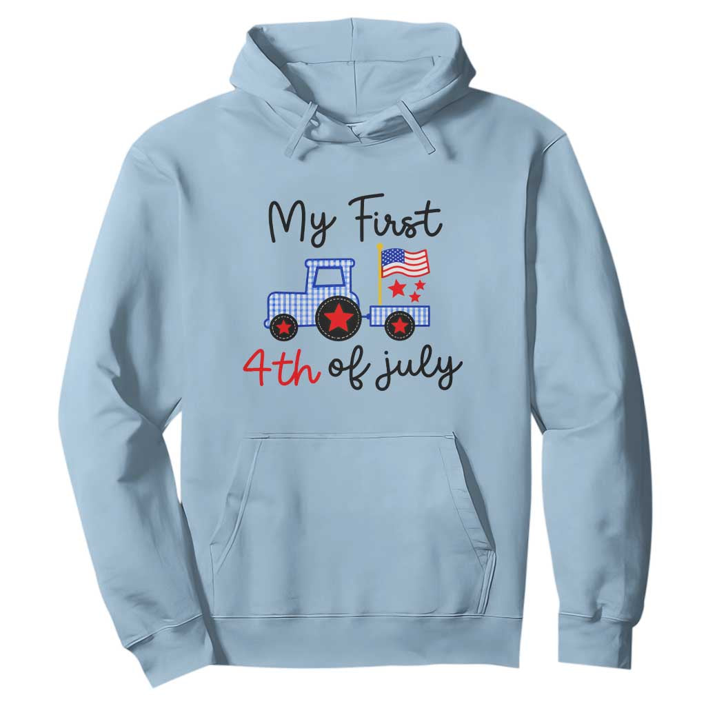 My First 4th of July Patriotic Tractor Cute Hoodie American Flag Infant Independence Holiday Milestone