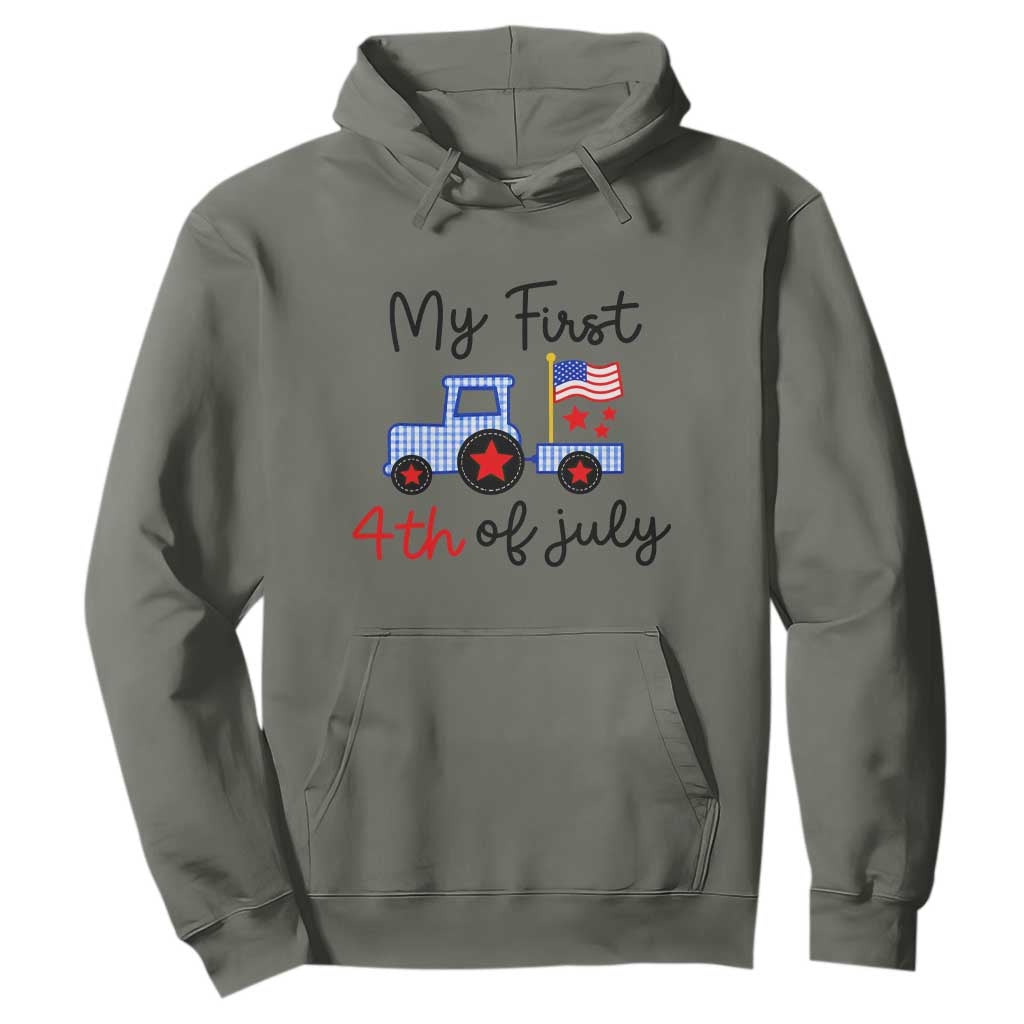 My First 4th of July Patriotic Tractor Cute Hoodie American Flag Infant Independence Holiday Milestone