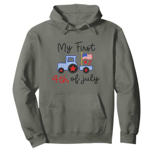 My First 4th of July Patriotic Tractor Cute Hoodie American Flag Infant Independence Holiday Milestone