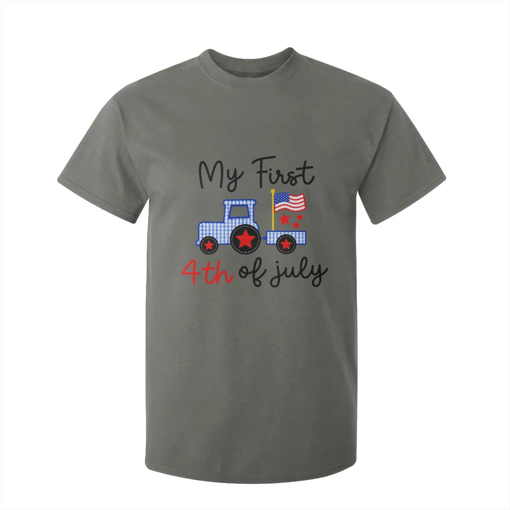 My First 4th of July Patriotic Tractor Cute T Shirt For Kid American Flag Infant Independence Holiday Milestone