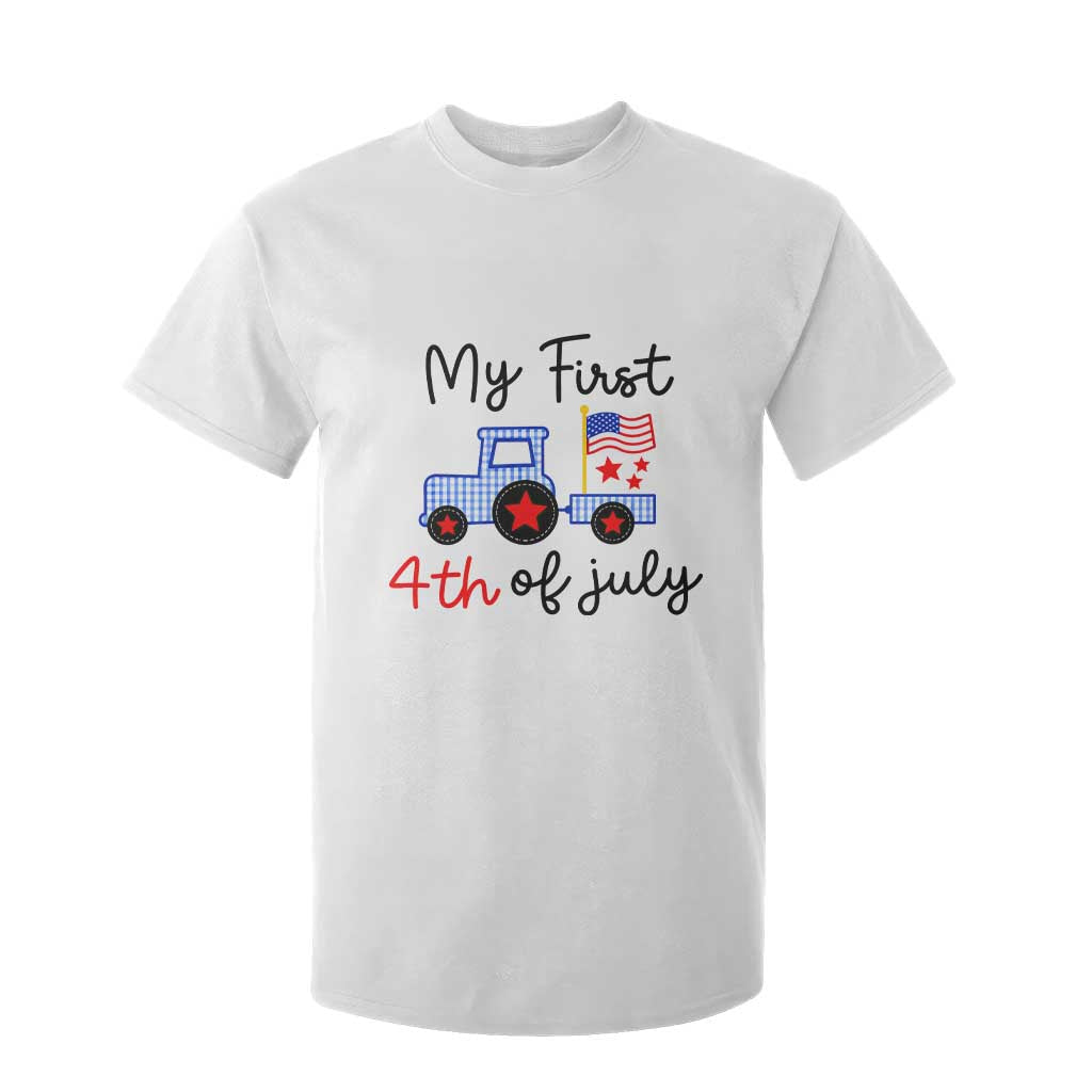 My First 4th of July Patriotic Tractor Cute T Shirt For Kid American Flag Infant Independence Holiday Milestone