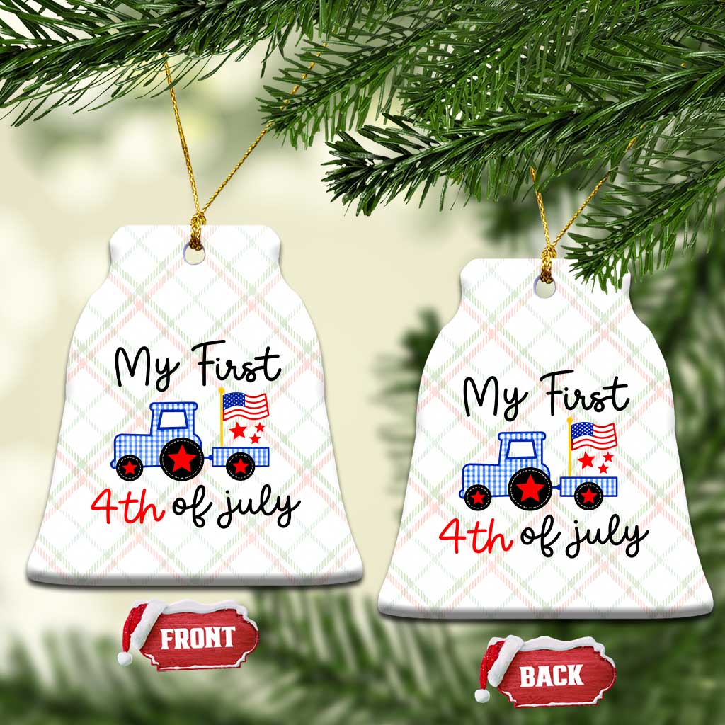 My First 4th of July Patriotic Tractor Cute Ceramic Ornament American Flag Infant Independence Holiday Milestone