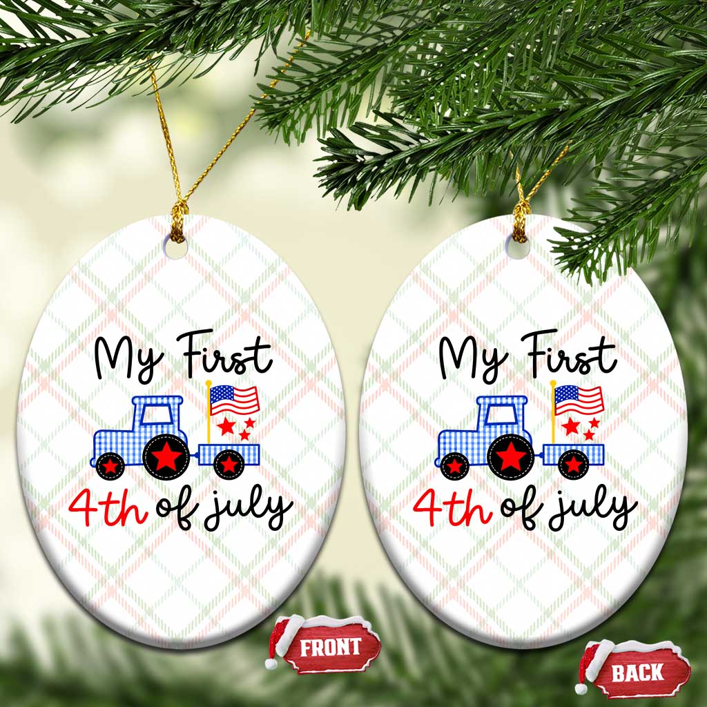 My First 4th of July Patriotic Tractor Cute Ceramic Ornament American Flag Infant Independence Holiday Milestone