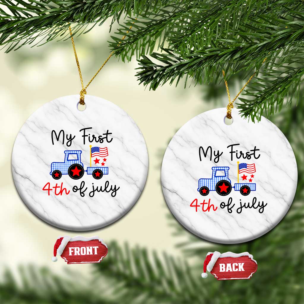 My First 4th of July Patriotic Tractor Cute Ceramic Ornament American Flag Infant Independence Holiday Milestone