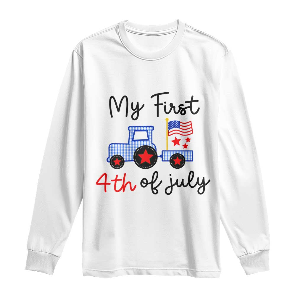 My First 4th of July Patriotic Tractor Cute Long Sleeve Shirt American Flag Infant Independence Holiday Milestone TS02 White Print Your Wear