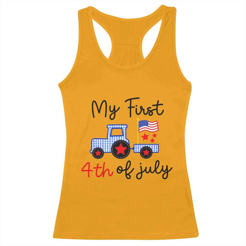 My First 4th of July Patriotic Tractor Cute Racerback Tank Top American Flag Infant Independence Holiday Milestone