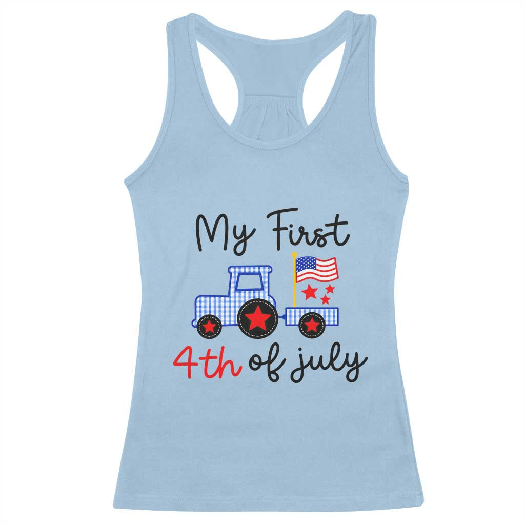 My First 4th of July Patriotic Tractor Cute Racerback Tank Top American Flag Infant Independence Holiday Milestone