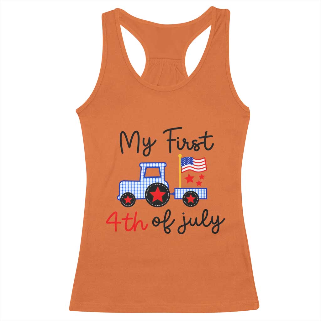 My First 4th of July Patriotic Tractor Cute Racerback Tank Top American Flag Infant Independence Holiday Milestone