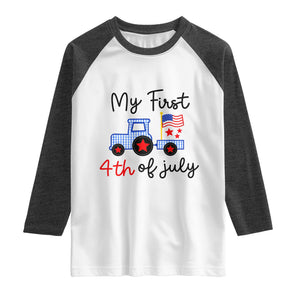My First 4th of July Patriotic Tractor Cute Raglan Shirt American Flag Infant Independence Holiday Milestone
