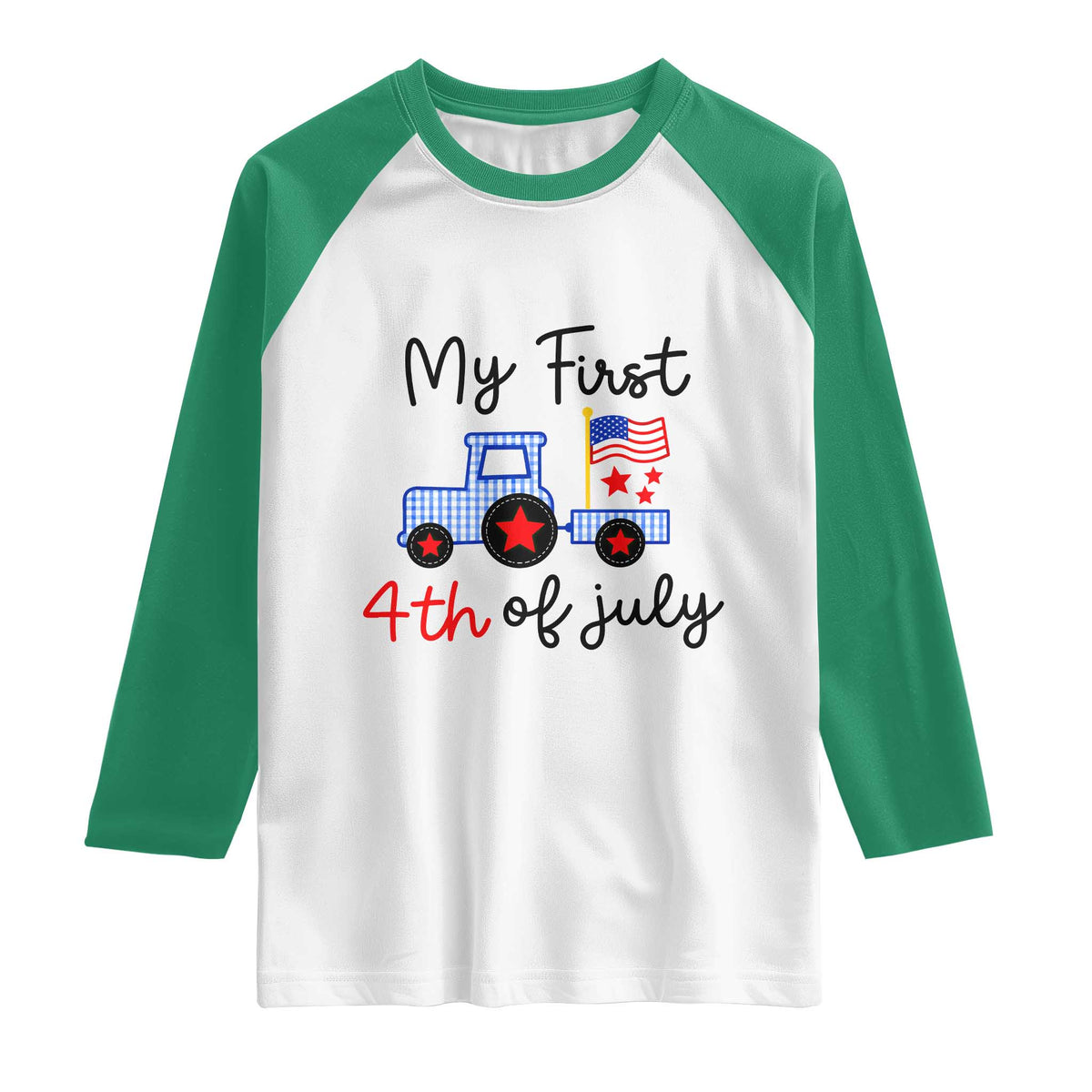 My First 4th of July Patriotic Tractor Cute Raglan Shirt American Flag Infant Independence Holiday Milestone