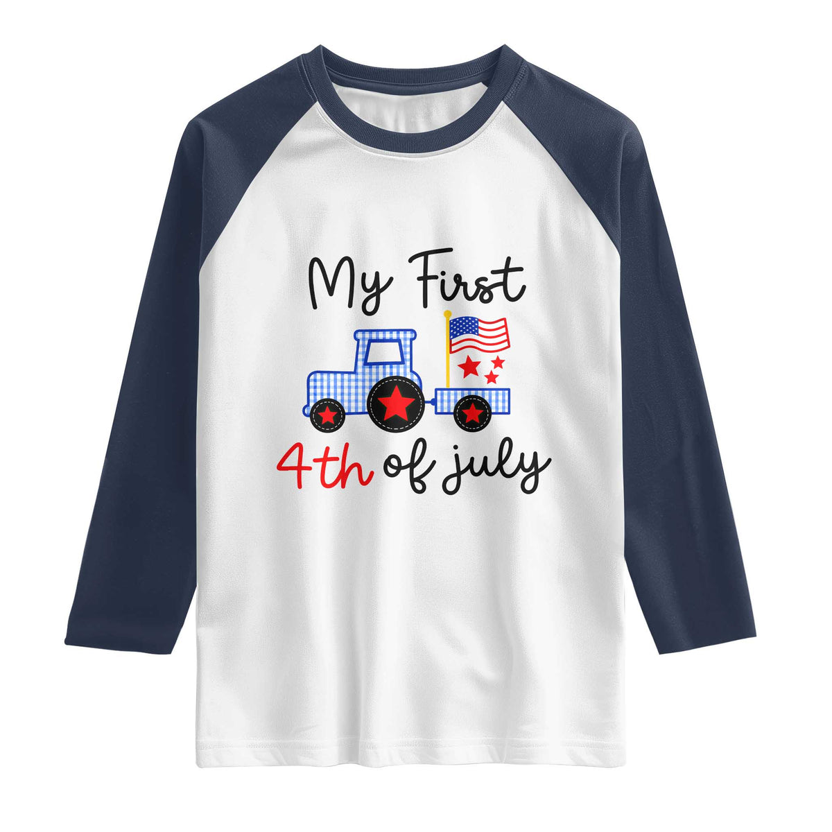 My First 4th of July Patriotic Tractor Cute Raglan Shirt American Flag Infant Independence Holiday Milestone