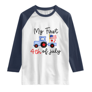 My First 4th of July Patriotic Tractor Cute Raglan Shirt American Flag Infant Independence Holiday Milestone