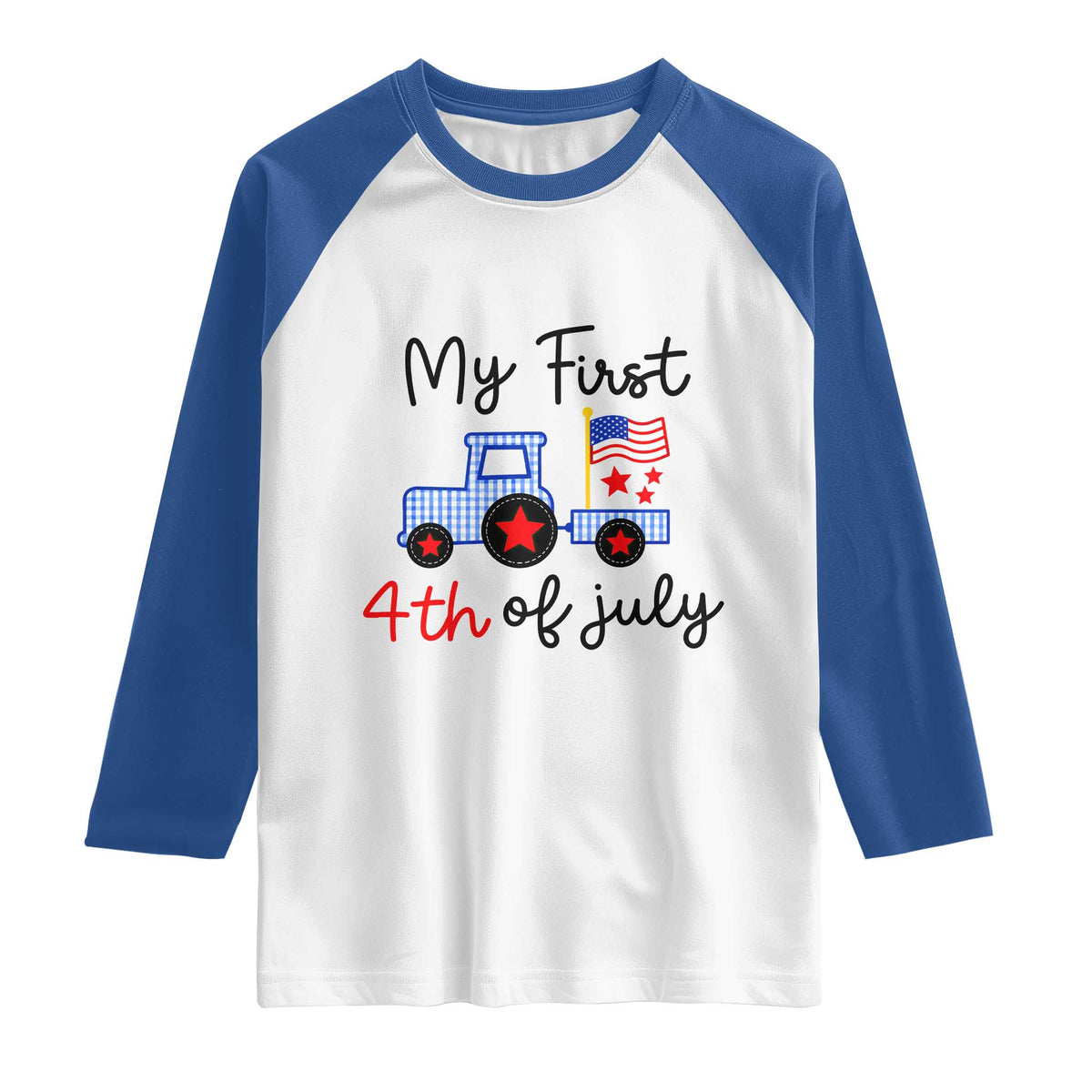 My First 4th of July Patriotic Tractor Cute Raglan Shirt American Flag Infant Independence Holiday Milestone