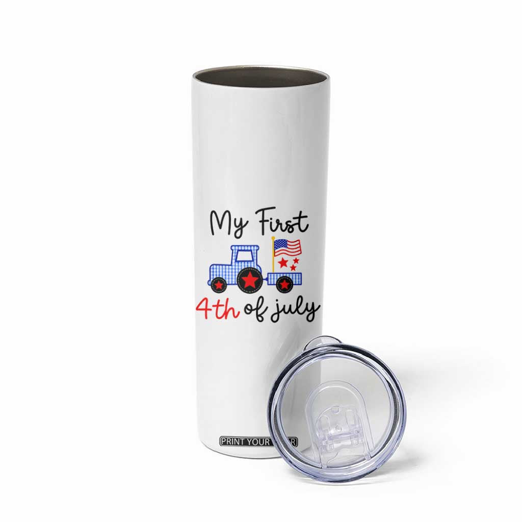 My First 4th of July Patriotic Tractor Cute Skinny Tumbler American Flag Infant Independence Holiday Milestone