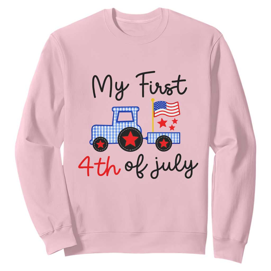 My First 4th of July Patriotic Tractor Cute Sweatshirt American Flag Infant Independence Holiday Milestone