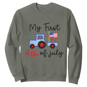 My First 4th of July Patriotic Tractor Cute Sweatshirt American Flag Infant Independence Holiday Milestone