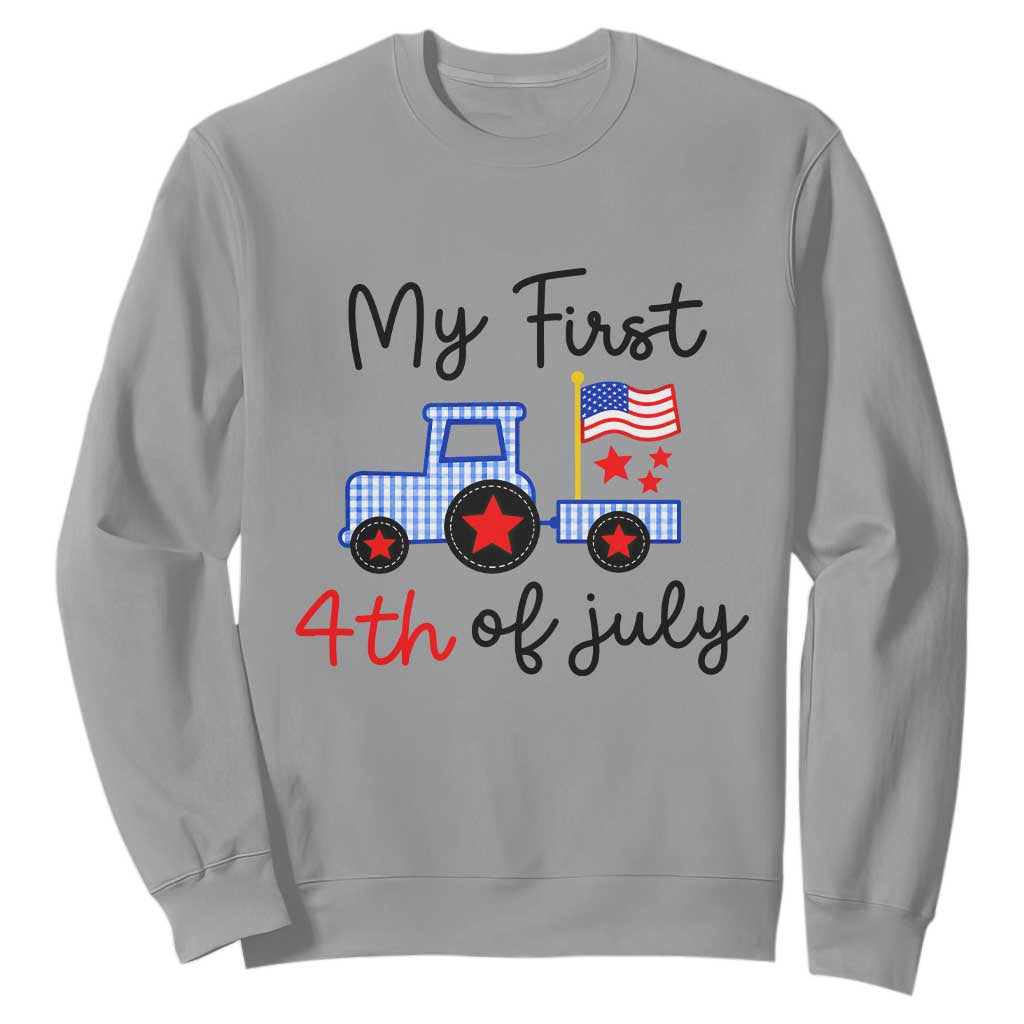My First 4th of July Patriotic Tractor Cute Sweatshirt American Flag Infant Independence Holiday Milestone