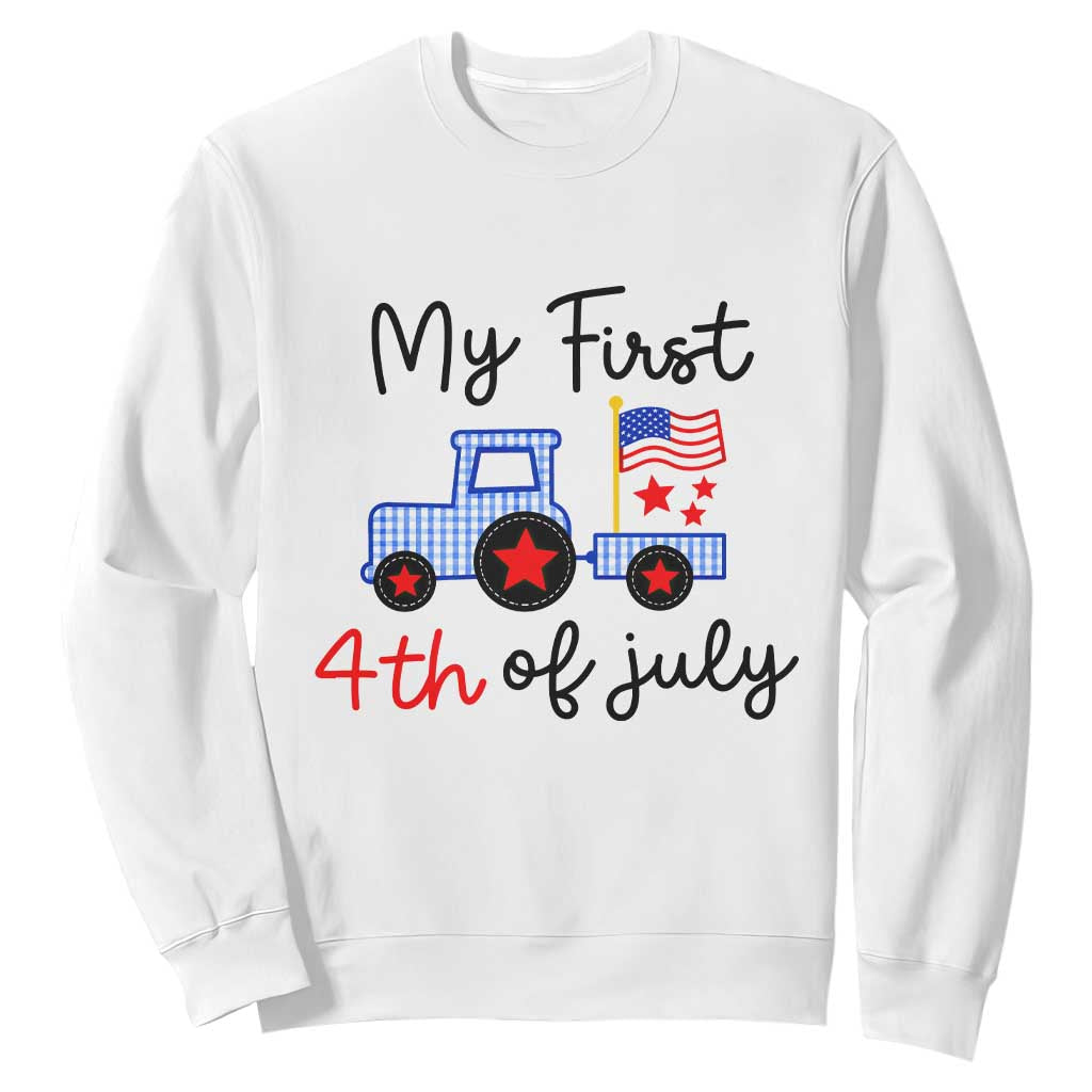 My First 4th of July Patriotic Tractor Cute Sweatshirt American Flag Infant Independence Holiday Milestone