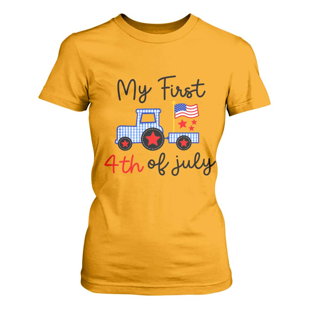 My First 4th of July Patriotic Tractor Cute T Shirt For Women American Flag Infant Independence Holiday Milestone