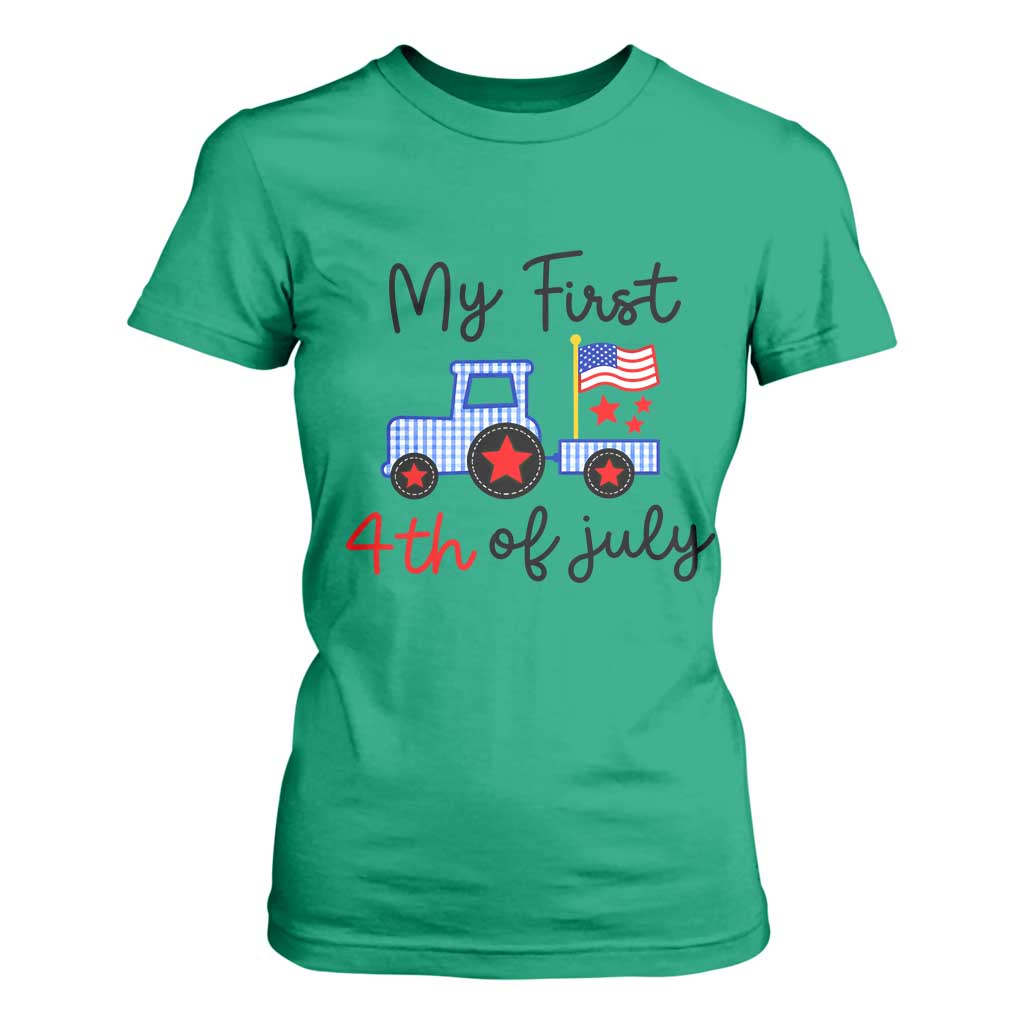 My First 4th of July Patriotic Tractor Cute T Shirt For Women American Flag Infant Independence Holiday Milestone