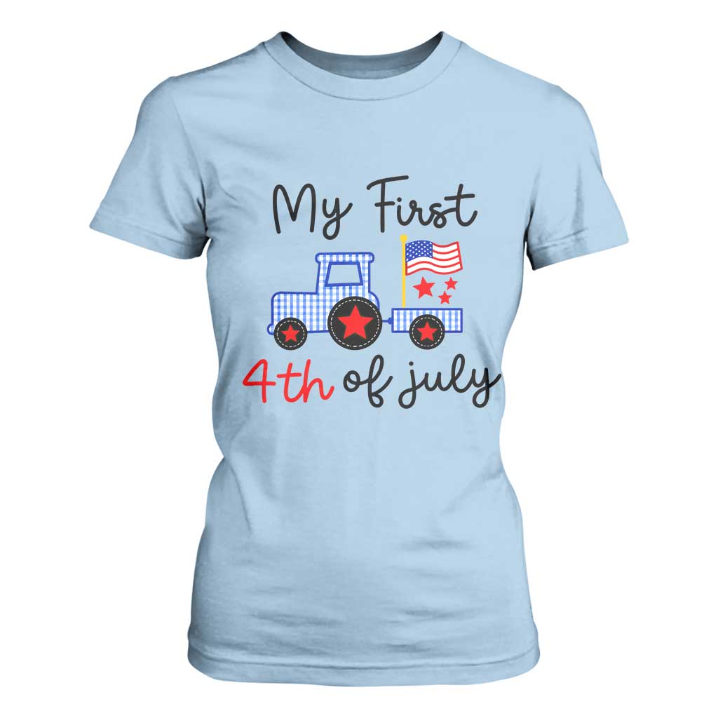 My First 4th of July Patriotic Tractor Cute T Shirt For Women American Flag Infant Independence Holiday Milestone