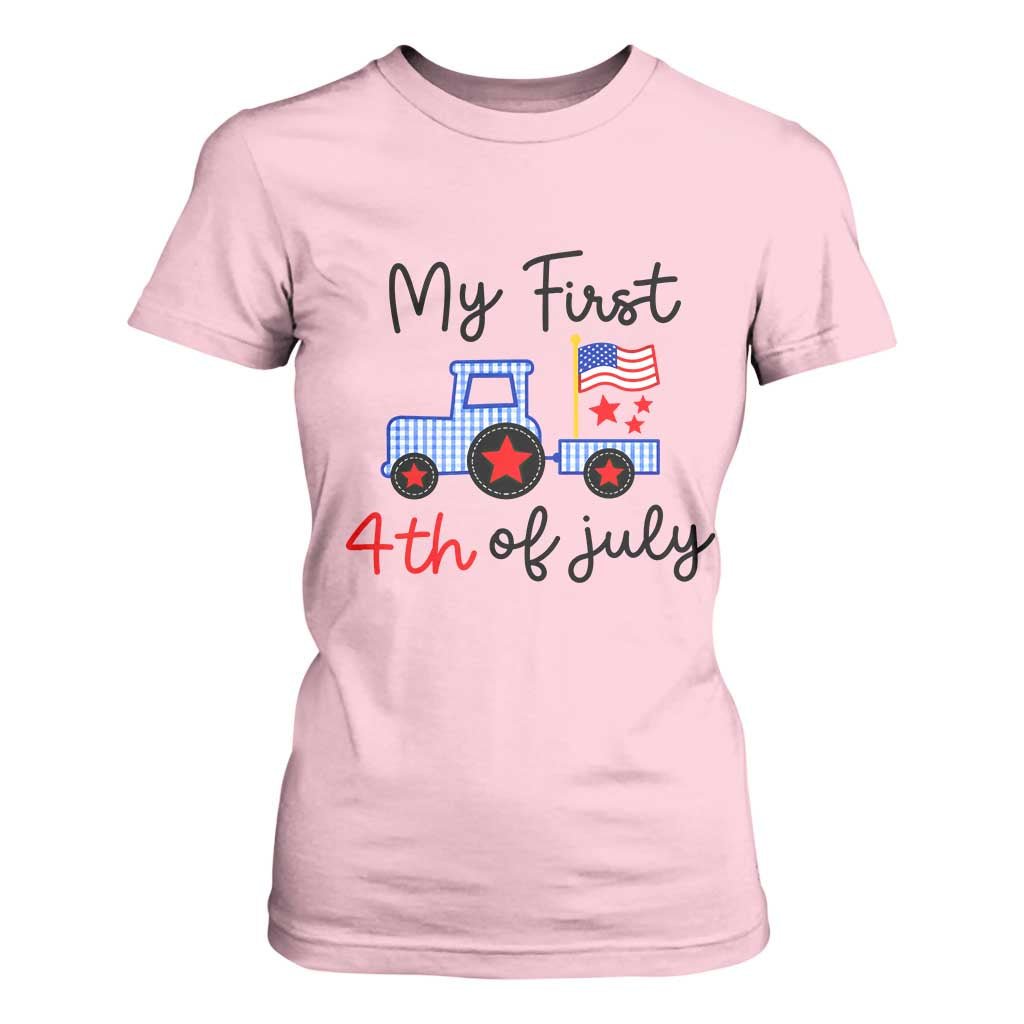 My First 4th of July Patriotic Tractor Cute T Shirt For Women American Flag Infant Independence Holiday Milestone