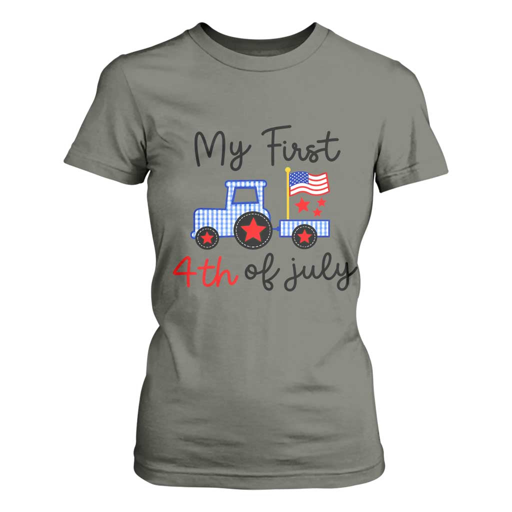 My First 4th of July Patriotic Tractor Cute T Shirt For Women American Flag Infant Independence Holiday Milestone
