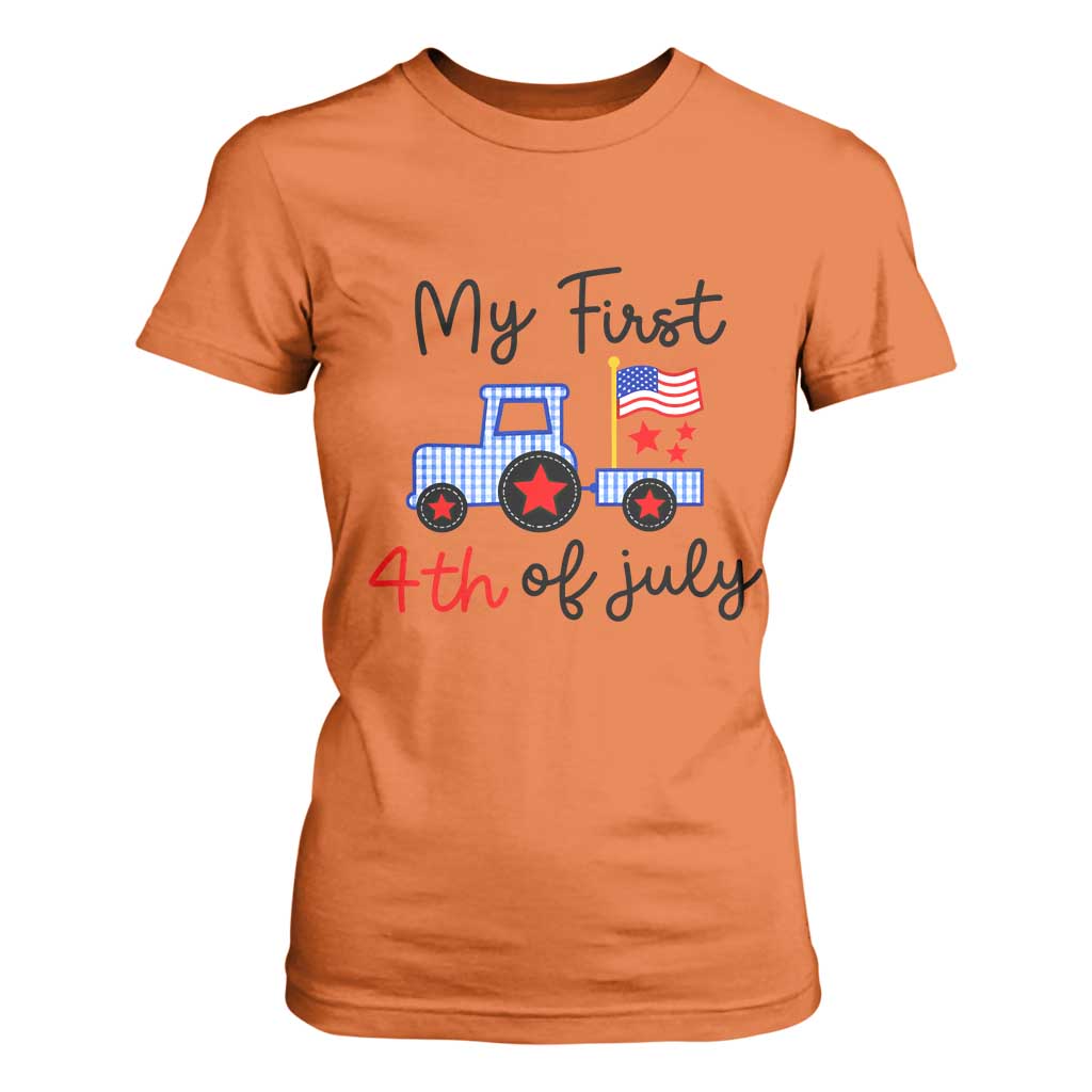 My First 4th of July Patriotic Tractor Cute T Shirt For Women American Flag Infant Independence Holiday Milestone