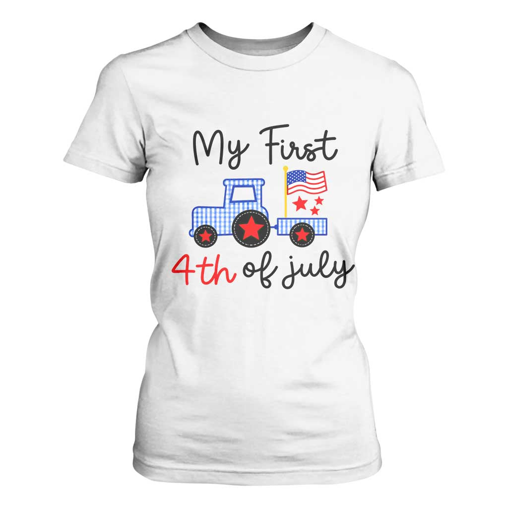 My First 4th of July Patriotic Tractor Cute T Shirt For Women American Flag Infant Independence Holiday Milestone