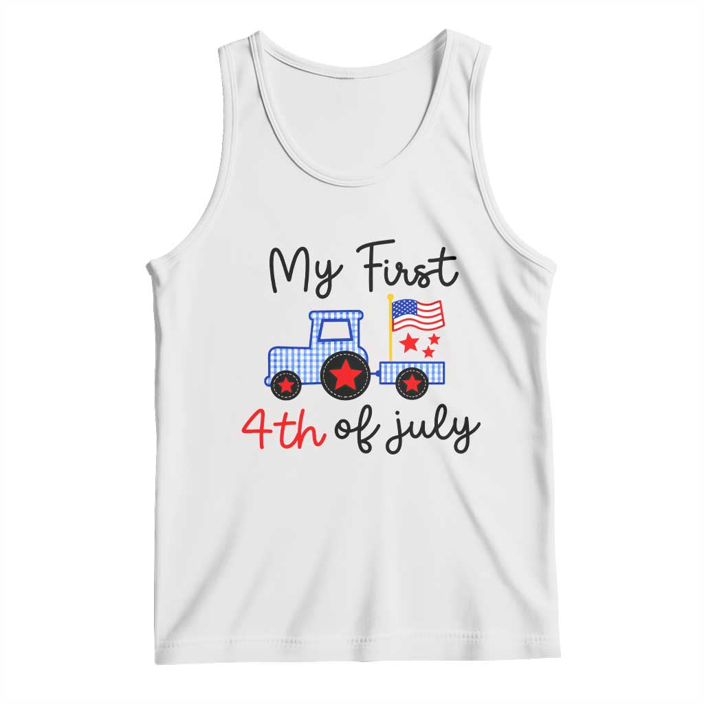 My First 4th of July Patriotic Tractor Cute Tank Top American Flag Infant Independence Holiday Milestone TS02 White Print Your Wear