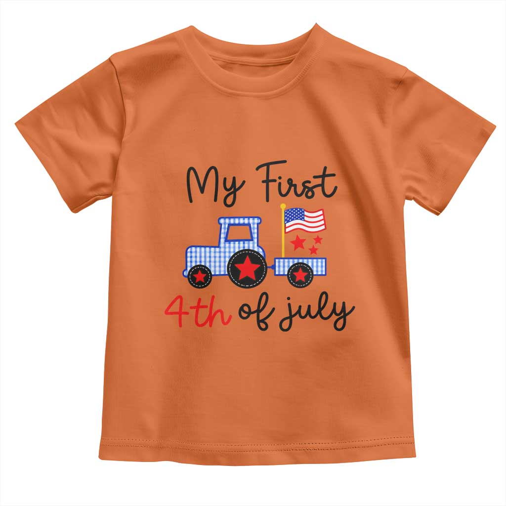 My First 4th of July Patriotic Tractor Cute Toddler T Shirt American Flag Infant Independence Holiday Milestone