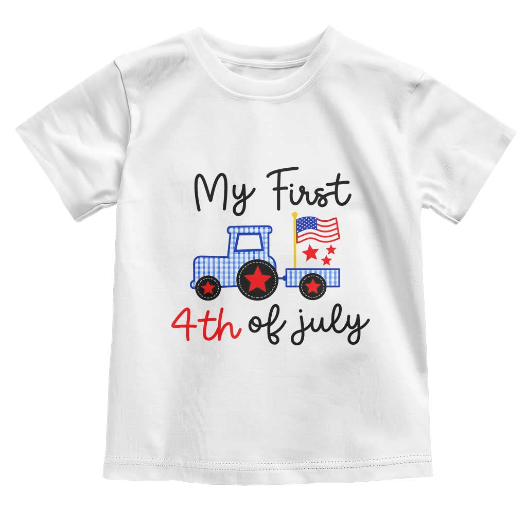 My First 4th of July Patriotic Tractor Cute Toddler T Shirt American Flag Infant Independence Holiday Milestone TS02 White Print Your Wear
