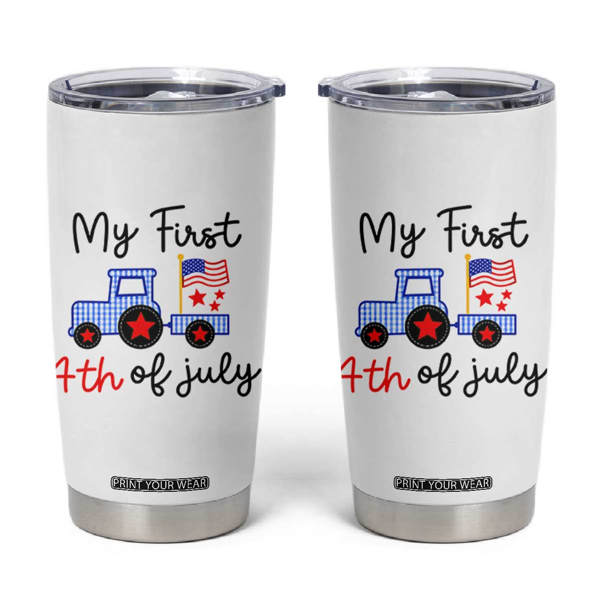 My First 4th of July Patriotic Tractor Cute Tumbler Cup American Flag Infant Independence Holiday Milestone