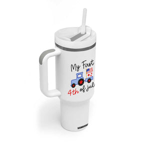 My First 4th of July Patriotic Tractor Cute Tumbler With Handle American Flag Infant Independence Holiday Milestone