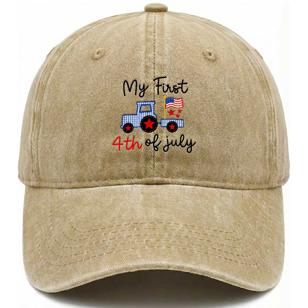 My First 4th of July Patriotic Tractor Cute Washed Cotton Baseball Cap American Flag Infant Independence Holiday Milestone