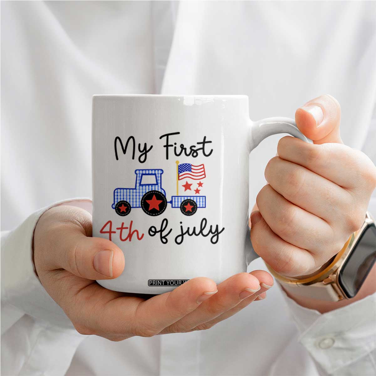 My First 4th of July Patriotic Tractor Cute Coffee Mug American Flag Infant Independence Holiday Milestone