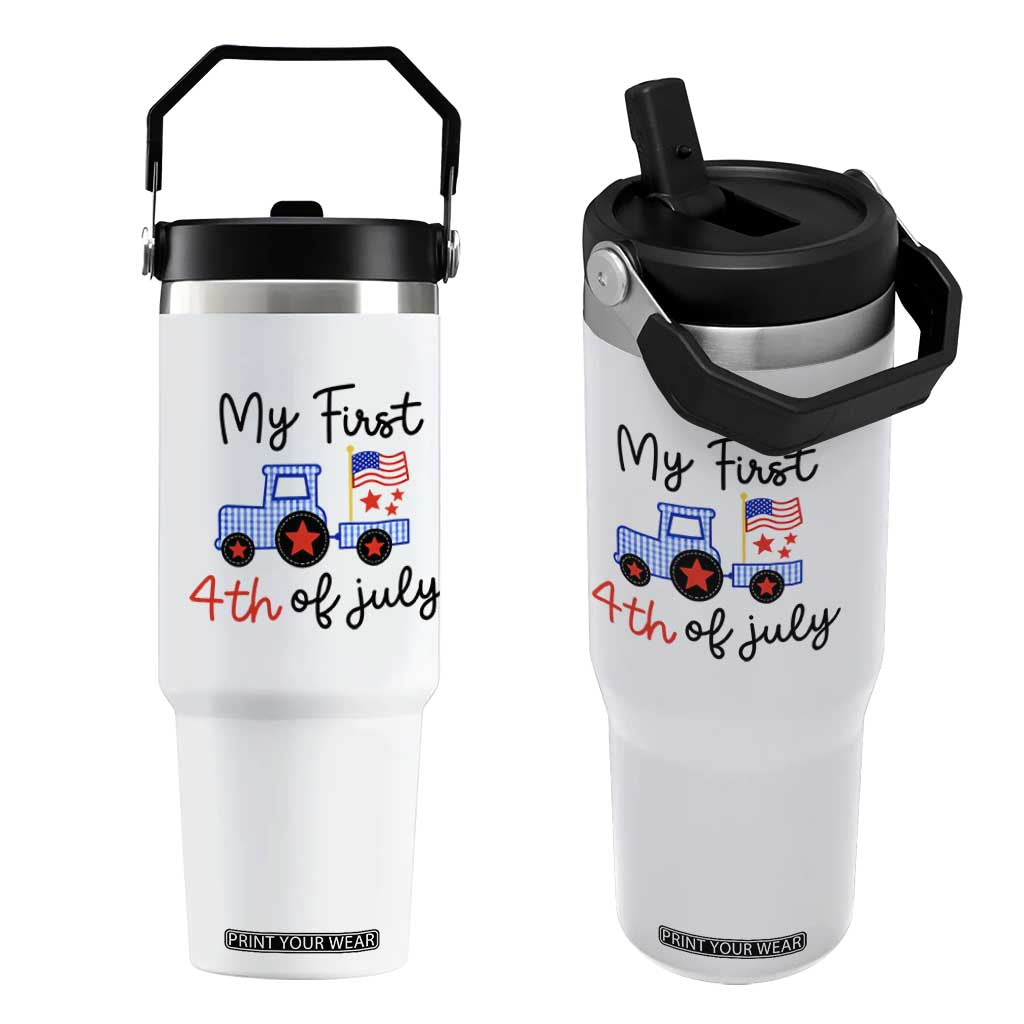 My First 4th of July Patriotic Tractor Cute Flip Straw Tumbler American Flag Infant Independence Holiday Milestone