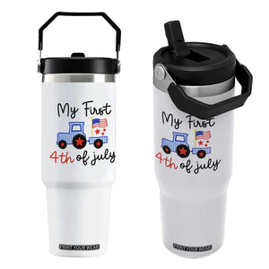 My First 4th of July Patriotic Tractor Cute Flip Straw Tumbler American Flag Infant Independence Holiday Milestone