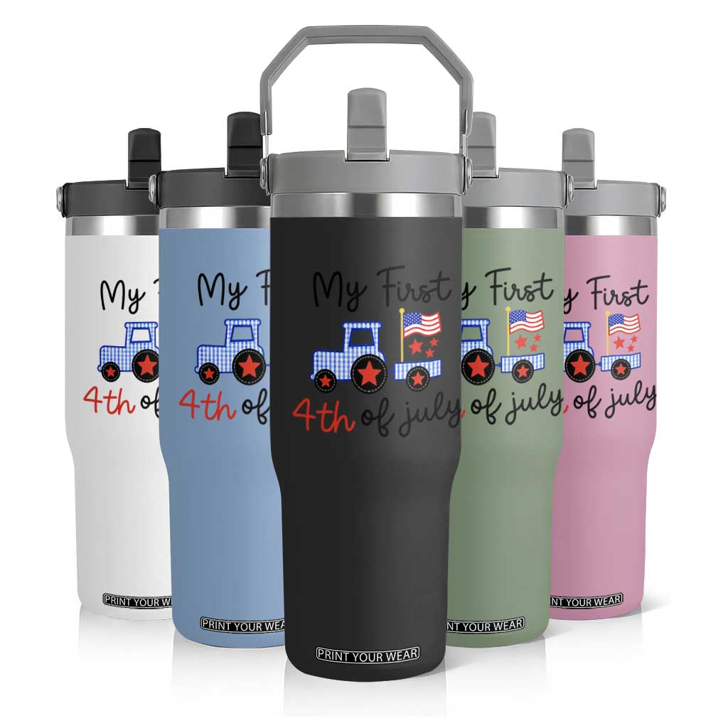 My First 4th of July Patriotic Tractor Cute Flip Straw Tumbler American Flag Infant Independence Holiday Milestone