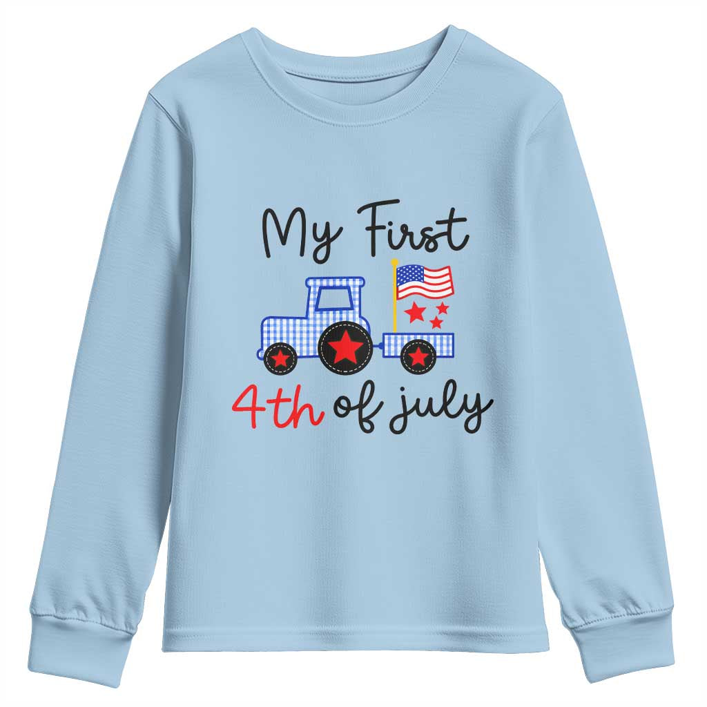 My First 4th of July Patriotic Tractor Cute Youth Sweatshirt American Flag Infant Independence Holiday Milestone