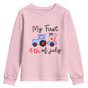 My First 4th of July Patriotic Tractor Cute Youth Sweatshirt American Flag Infant Independence Holiday Milestone