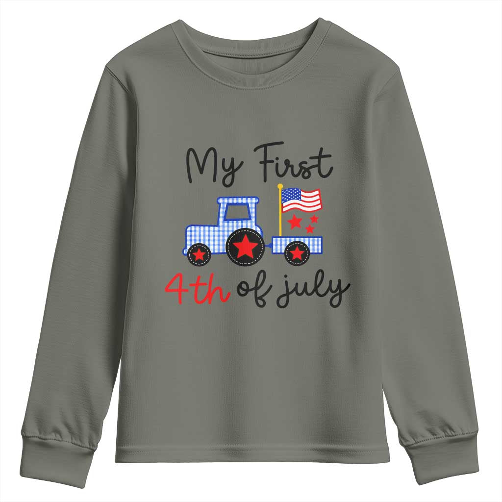 My First 4th of July Patriotic Tractor Cute Youth Sweatshirt American Flag Infant Independence Holiday Milestone