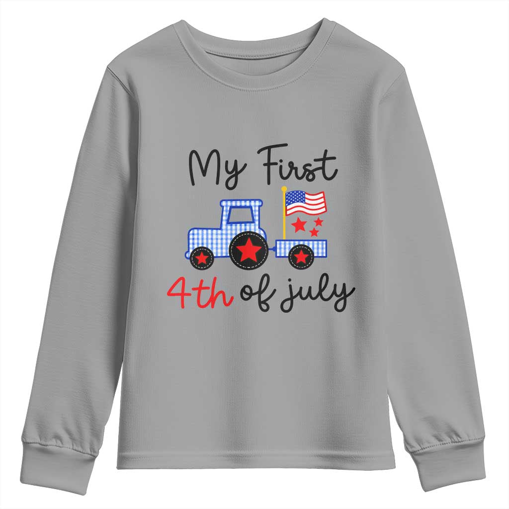 My First 4th of July Patriotic Tractor Cute Youth Sweatshirt American Flag Infant Independence Holiday Milestone