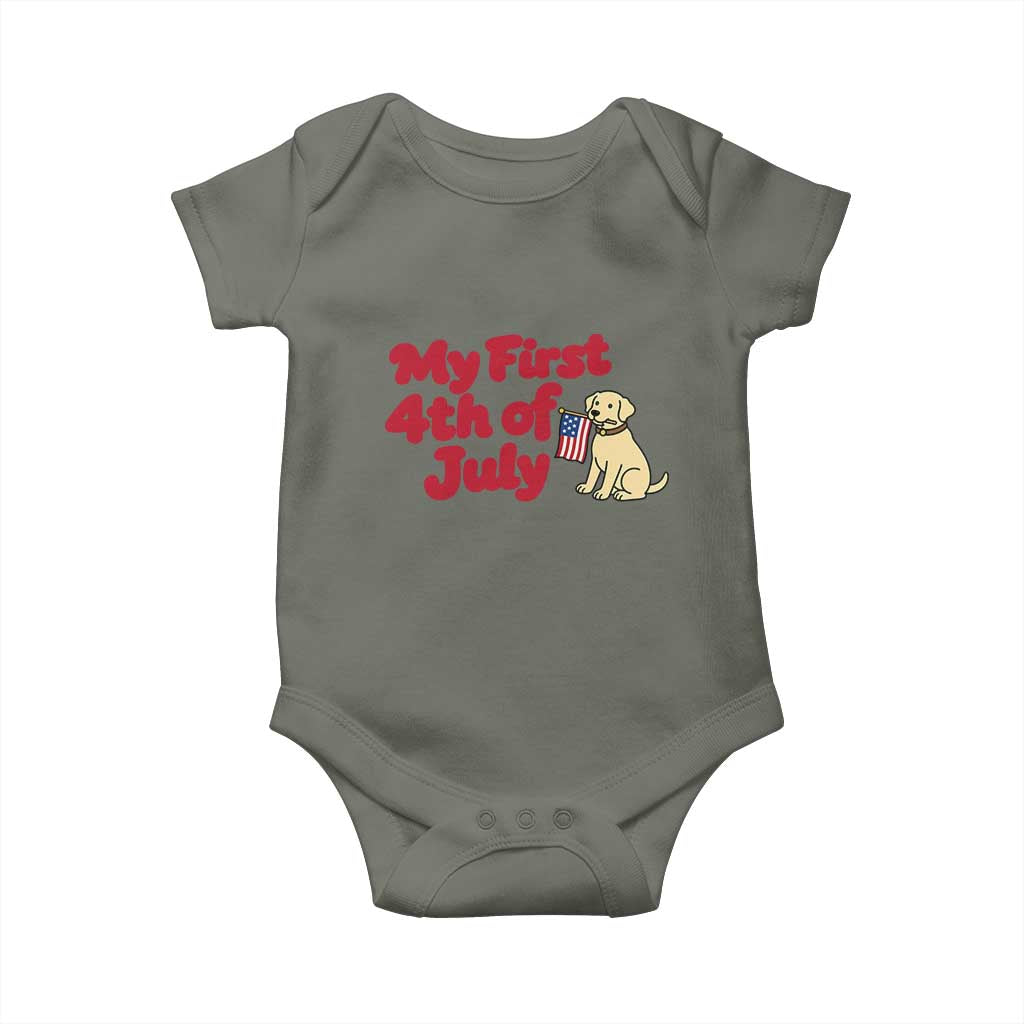 My First 4th of July Cute Golden Retriever Puppy Dog Baby Onesie American Flag Independence Holiday Milestone