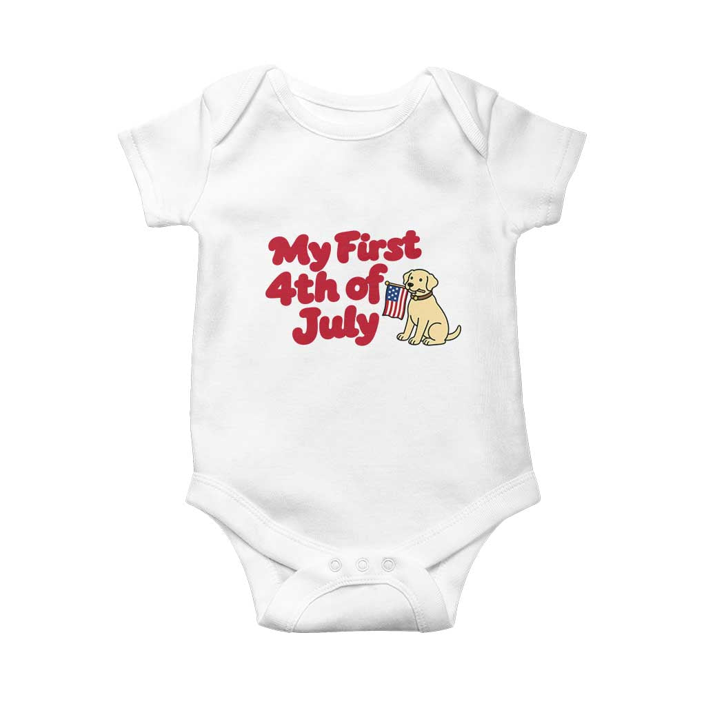 My First 4th of July Cute Golden Retriever Puppy Dog Baby Onesie American Flag Independence Holiday Milestone TS02 White Print Your Wear