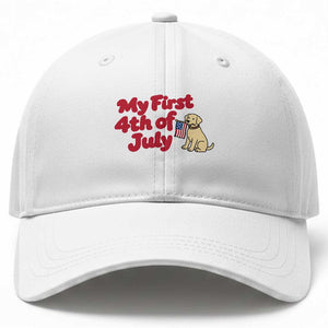 My First 4th of July Cute Golden Retriever Puppy Dog Baseball Cap American Flag Independence Holiday Milestone