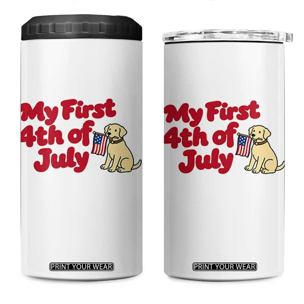 My First 4th of July Cute Golden Retriever Puppy Dog 4 in 1 Can Cooler Tumbler American Flag Independence Holiday Milestone